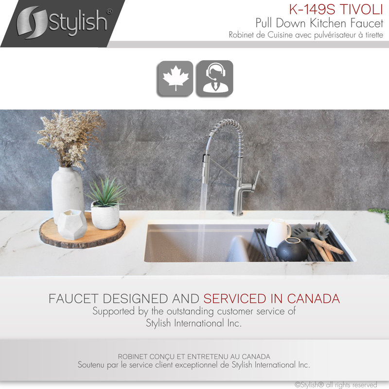 Modern Faucet Stylish Tivoli One-Handle Pull Down Kitchen Faucet, Brushed Stainless Steel