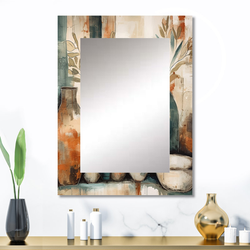 Orange et vert canalisant les vibrations bohémiennes - Miroir mural bohémien, 32 po x 24 po