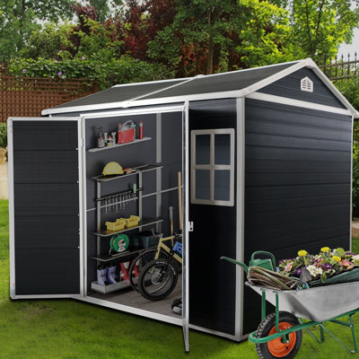 Remise de jardin en résine 8 x 4 pi - porte verrouillable, 2 portes extérieures noires