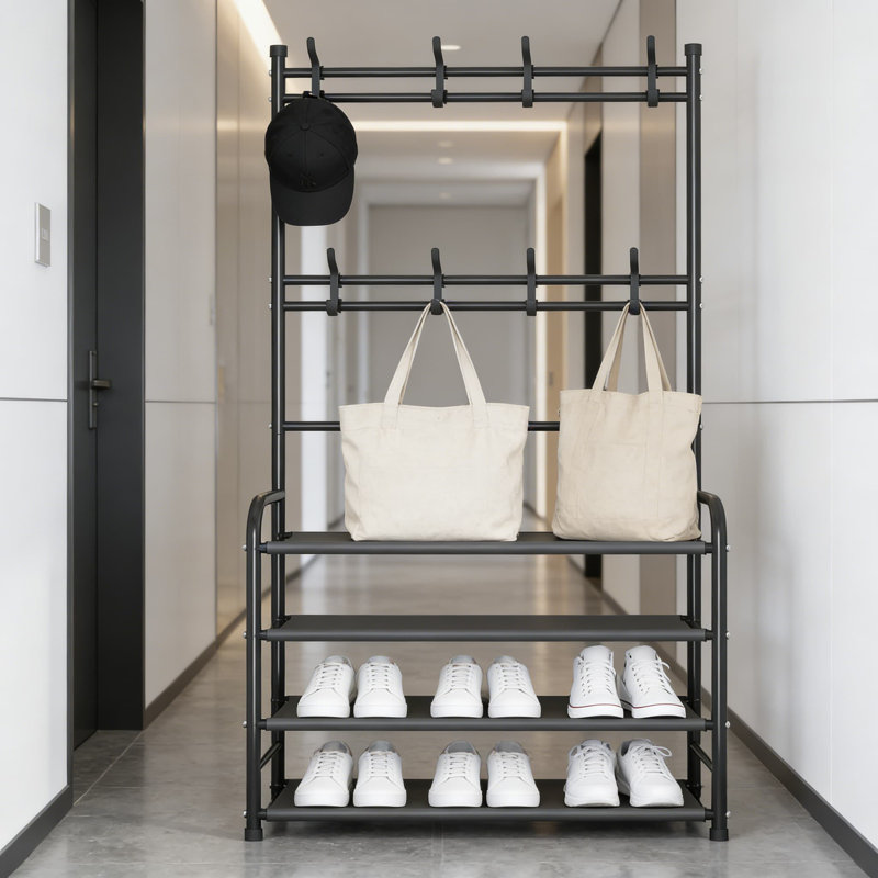 Range-chaussures autoportant avec crochets, range-chaussures à 4 niveaux pour vestibule, chambre à coucher, placard et dortoir