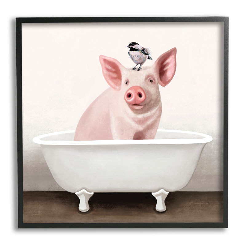 Cottage cochon avec moineau - impression, Giclée encadrée noir minuit, H 12 po x l 12 po x P 1,5 po