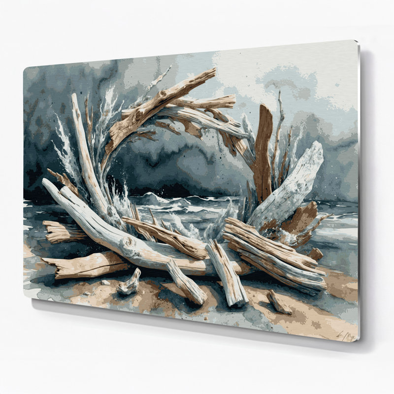 «Coastal Driftwood Arrangement», art mural en métal gris, 20" H x 24" W