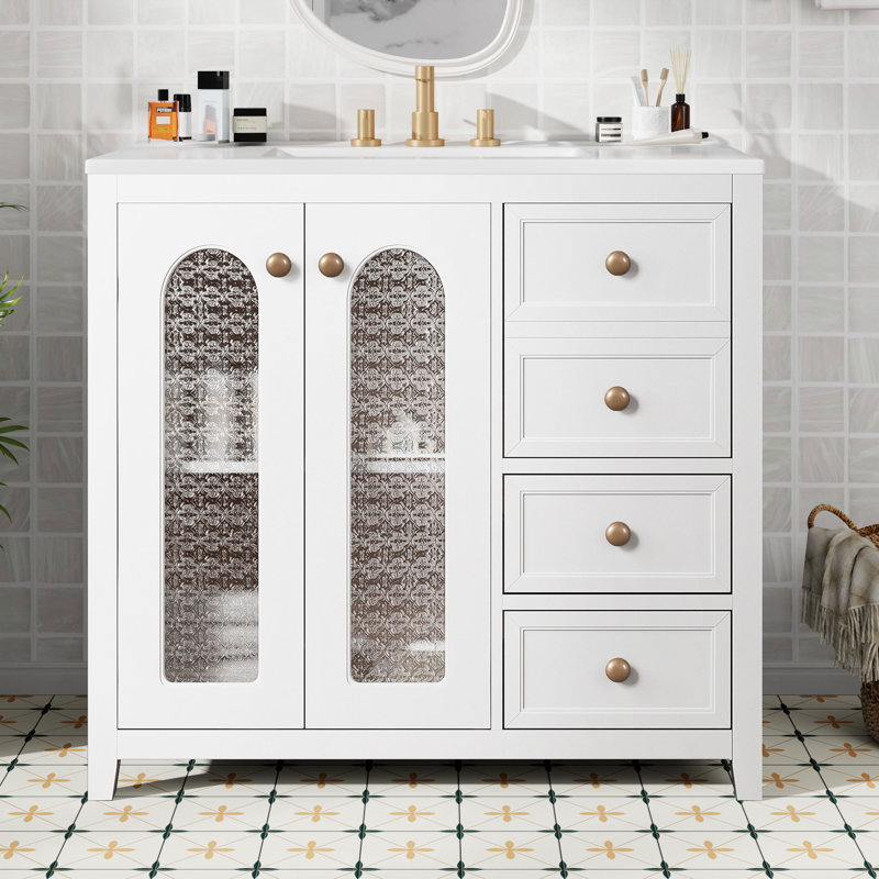 Ensemble de meuble-lavabo simple 36 po avec plateau en céramique, Blanc
