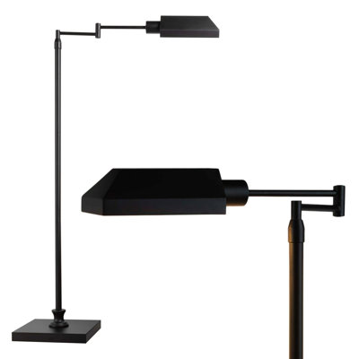 Floor Lamp for Bedroom, Home Office, or Living Room Decor - Tall Lamp with Adjustable Heights, 360 Degree Swing Arm, and Stable Base - Pharmacy Task Light for Reading and Crafts (Black)