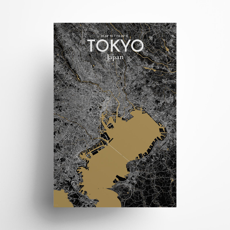 Tokyo City Map in Luxe 1 Piece Wall Art, 36cm H x 24cm W x 0.05cm D