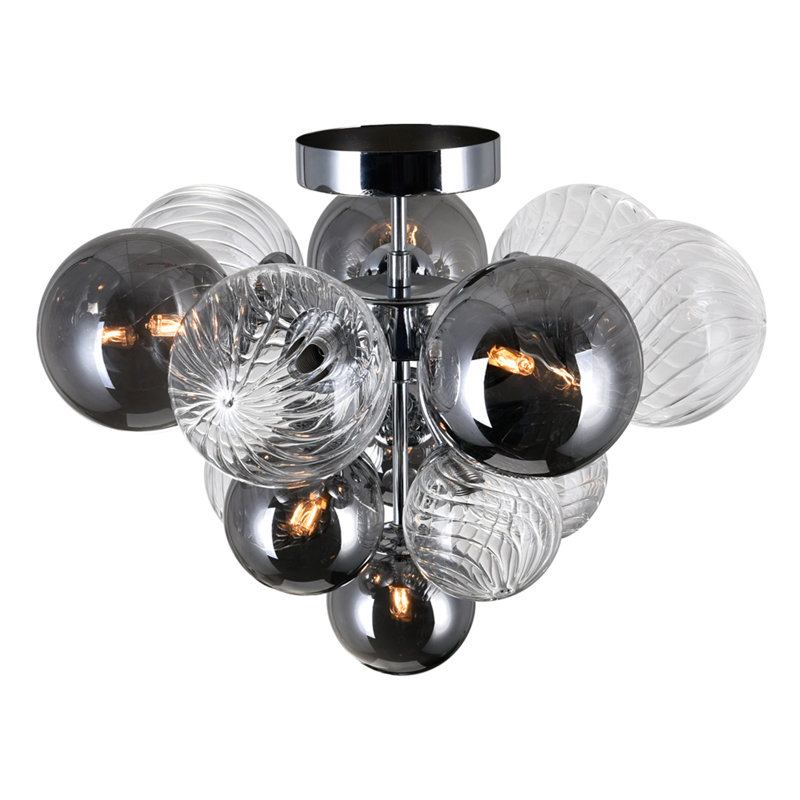 Myrdle 6 Light Modern Flush Mount Ceiling Light – Chrome Finish with Tinted Glass Globes and Energy-Efficient LED Lighting, 16-Inch Diameter