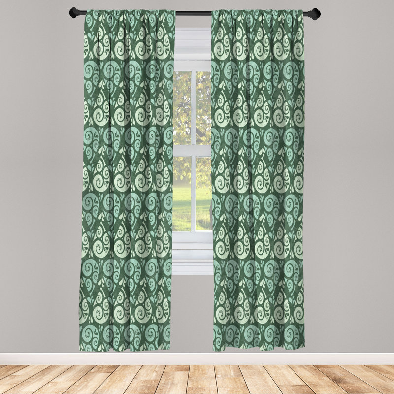 Rideaux abstraits Ebern Designs, gouttes bouclées, tons naturels, vert jade vert pâle, L 28 po x L 84 po