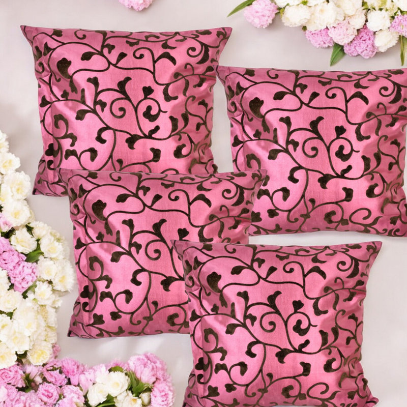 Krueger Indoor / Outdoor Floral Red Square Throw Cushion Cover Pack Of 4