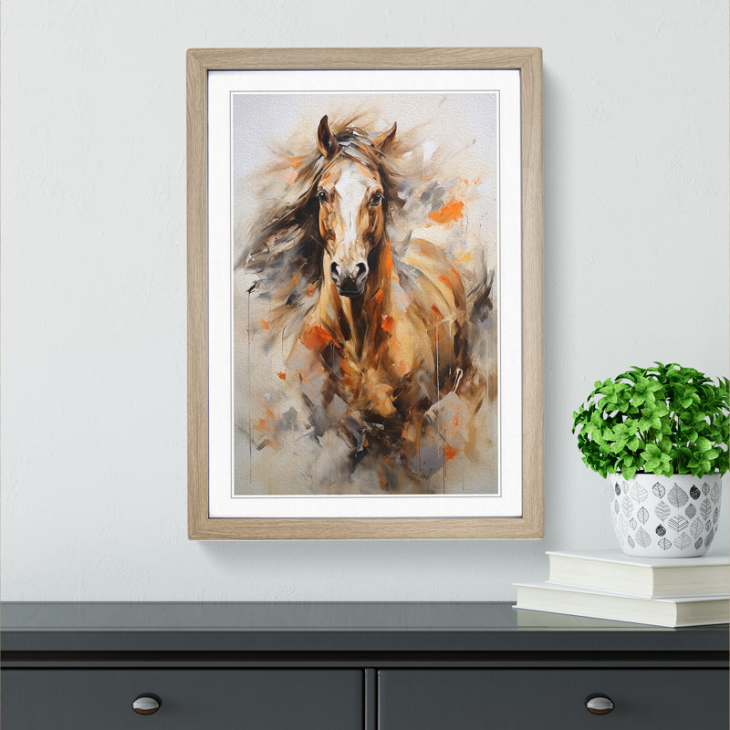 Horse Gestural - 33001 Piece Single Picture Frame Print on Wood, 64cmH x 46cmW