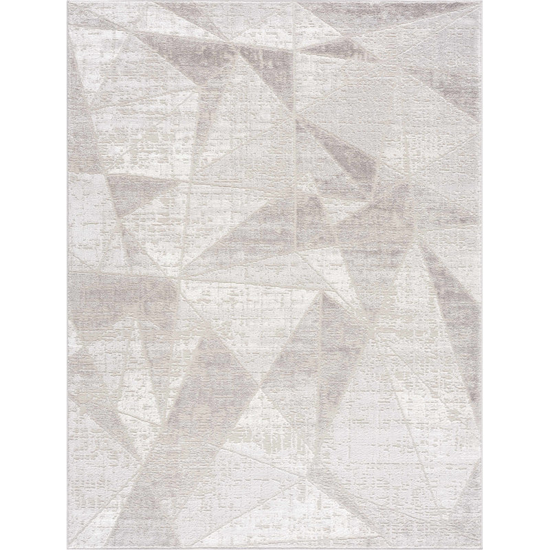 Tapis rectangulaire gris en polypropylène tissé à la machine Katriena, Rectangle 8 pi 10 po x 12 pi