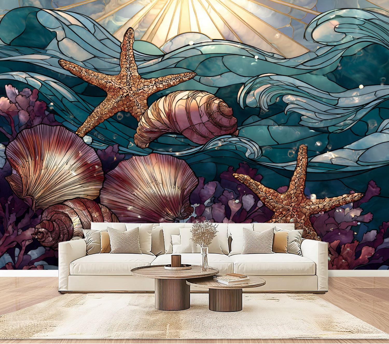 Red Barrel Studio Coastal Peel and Stick Wallpaper Ornate Stained Glass ...