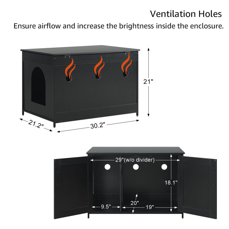 Enceinte de litière fermée, H 21 po x l 31,5 po x P 21,7 po, Noir, noir, noir, noir