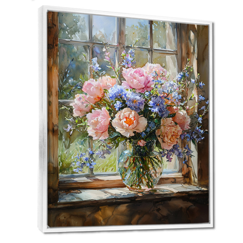 Kinard - Art mural sur toile à motif floral, H 32 po x l 24 po, Reproduction encadrée sans passe-partout, Blanc