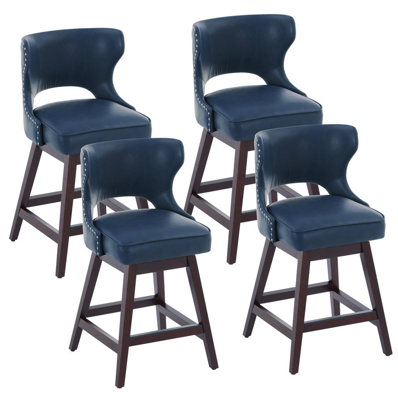 26" Solid Wood Swivel Counter Stool, 4, Blue