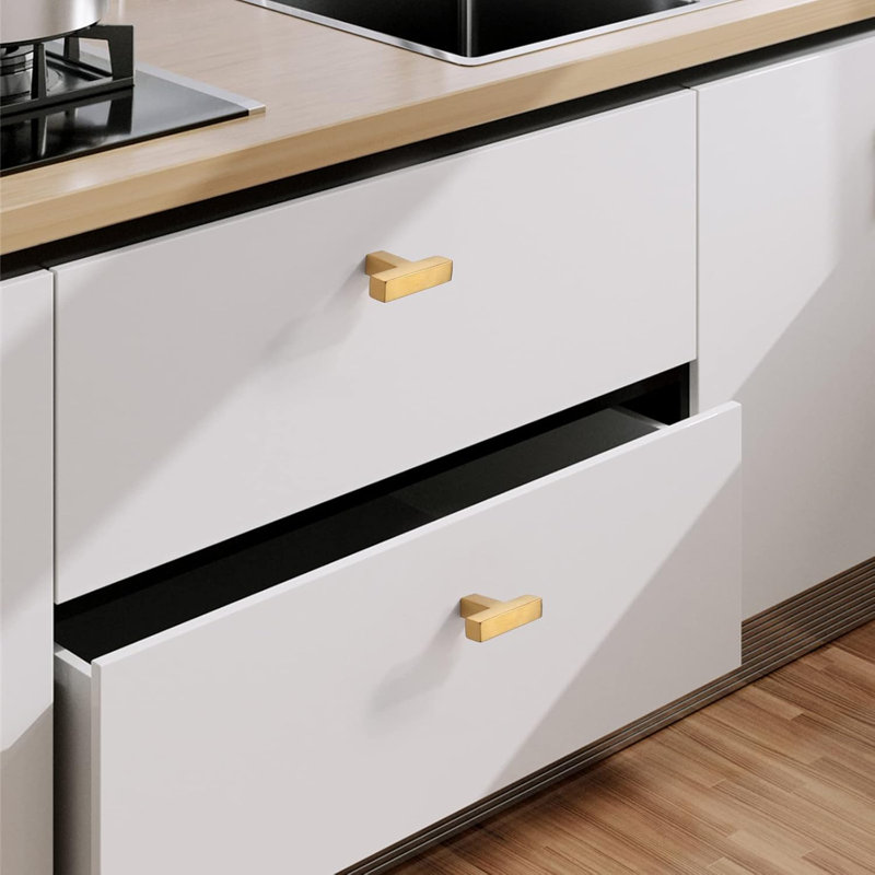 Paquet de 10 boutons d'armoire en or brossé, poignées en T pour tiroirs et armoires, 2 pouces d'un centre à l'autre, quincaillerie moderne pour la cuisine et la salle de bain
