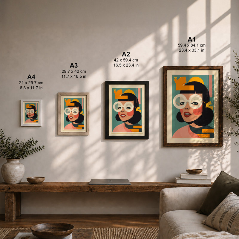Portrait Art Deco - Framed Print, A2 - 59.4 x 42.0 cm, Oak