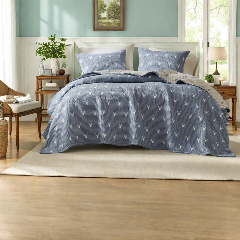 Ensemble de literie Rustic Elegance, couvre-lit en polyester bleu, chambre à coucher confortable