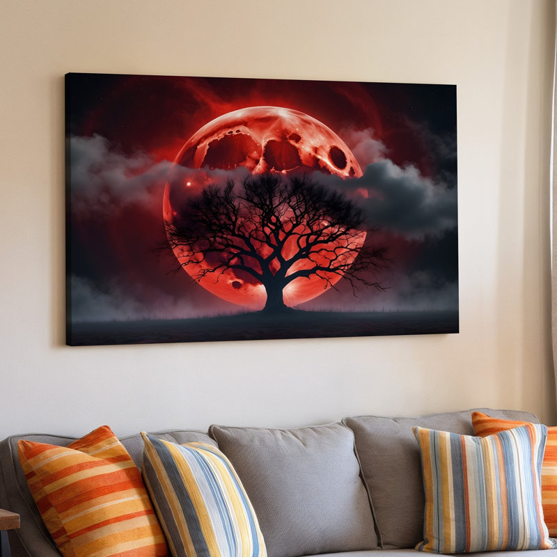 Toile, Une magnifique scène obsédante avec un arbre sans feuilles noueux avec art mural, Branches complexes représentant un art mural