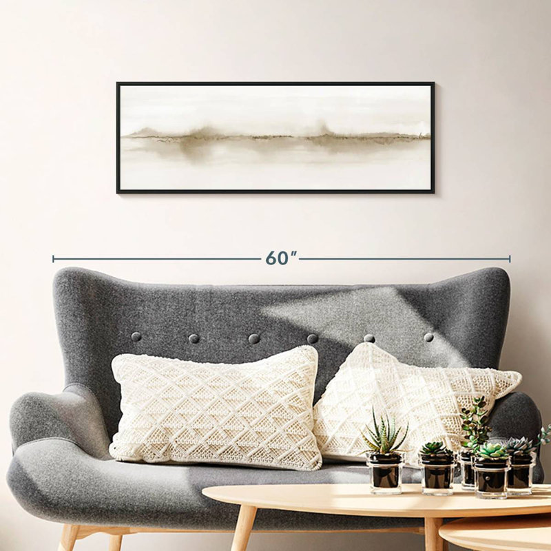 Aquarelle paysage VII sépia panoramique, 37 po x 13 po, Cadre flottant noir