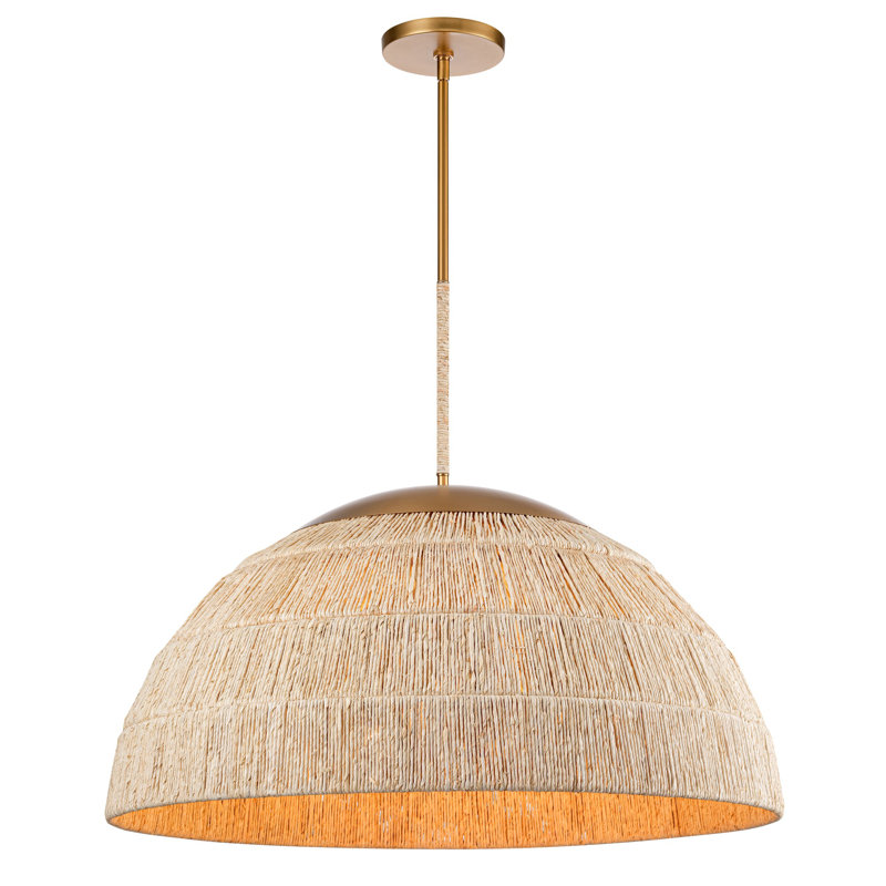 Luminaire suspendu Manille en laiton avec feuille de maïs naturel, Six lumières, 18"