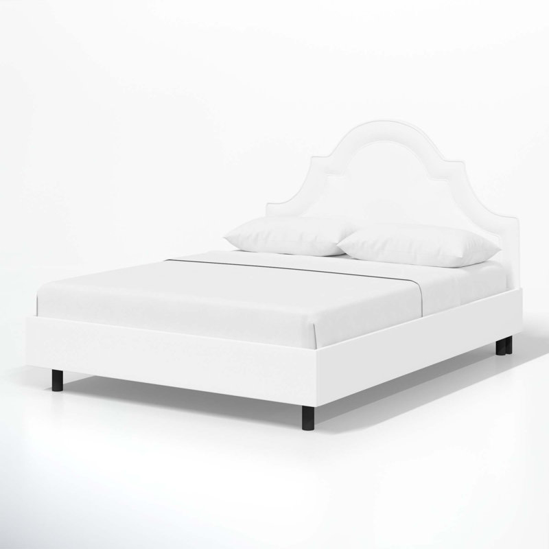 Knipe Upholstered Unfinished Scalloped Bed, Full, Zuma White Textured Linen