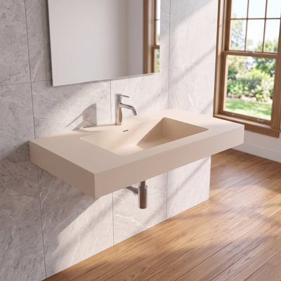 Lavabo de salle de bain mural en résine 36 po. Blanc