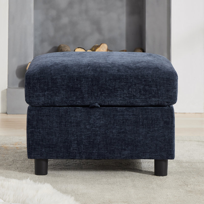 Module de repose-pieds carré avec rangement de 25,6 po pour canapé modulaire modulaire, chenille, Chenille bleue marine