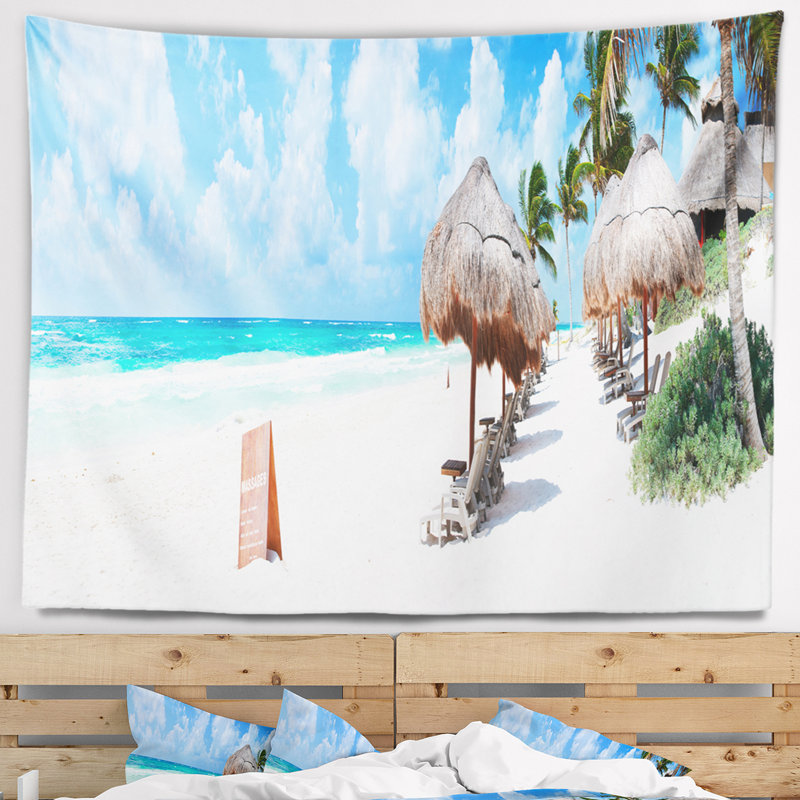 Tapisserie paysage marin de la côte caraïbe à Tulum, Mexique, H 32 po x l 39 po