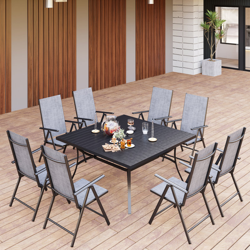 Ensemble repas d'extérieur carré de 60 po pour 8 personnes avec fauteuil inclinable Salem, Gris