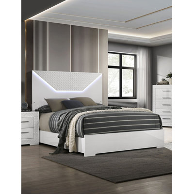 Unique Design 1Pc Bed With LED High Gloss Headboard, Offering Glamour And Contemporary Style For A Stunning Bedroom Ambiance