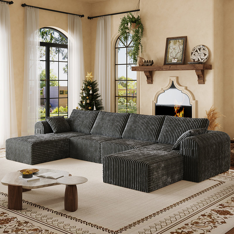 Canapé modulaire en U de 6 pièces de l 135,03 po, canapé modulaire Cloud, siège profond en velours côtelé sans os avec repose-pieds, aucun assemblage nécessaire