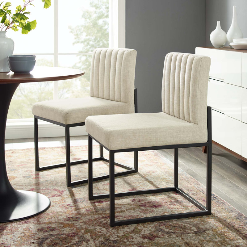 Chaise de salle à manger rembourrée en tissu Carled, Noir, 2, Beige