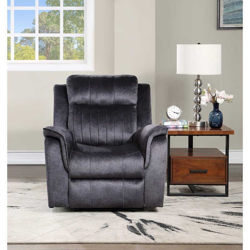 Chair W/ Pillow Top Armrests, Blue/Gray Polyester, Manual Recliner