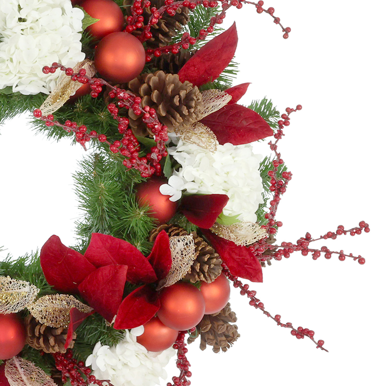 26'' Holiday Wreath Arranged with Hydrangeas, Berries and Leaves