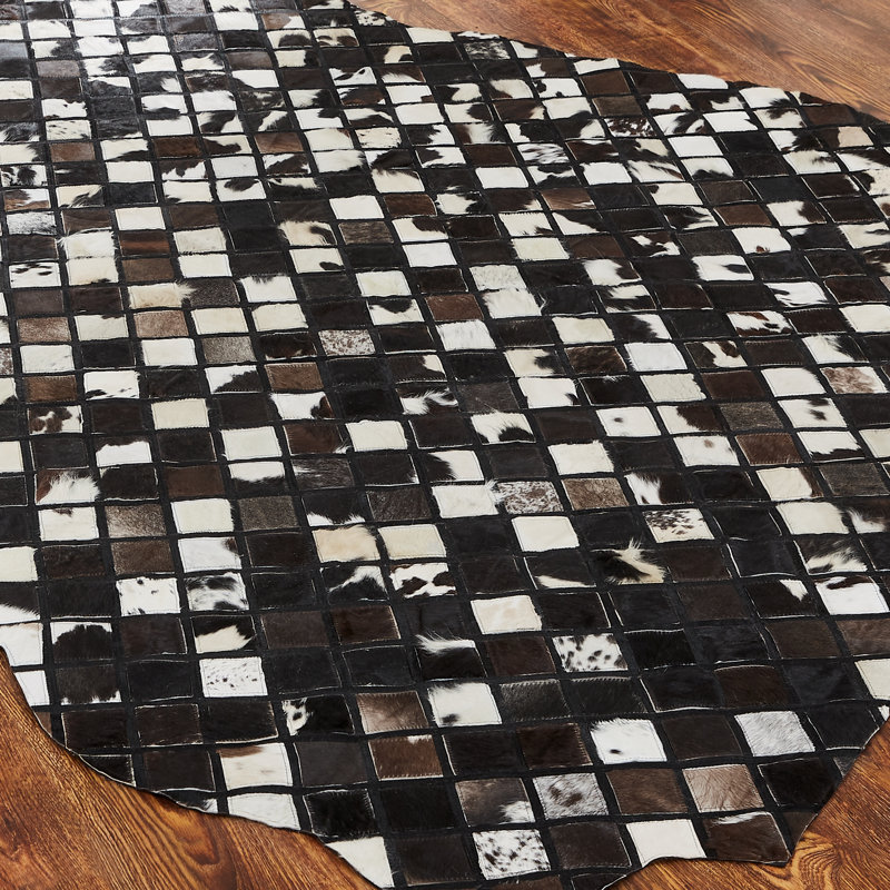 Breyen Cowhide Patchwork Area Rug in Black/White/Brown, Novelty 5'6" x 8'6"