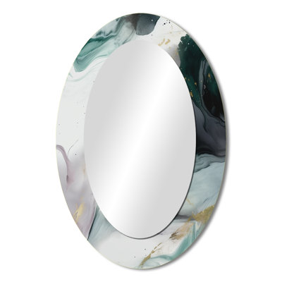 Green And White Contemplative Abstraction II - Green Oval Wall Mirror Decor