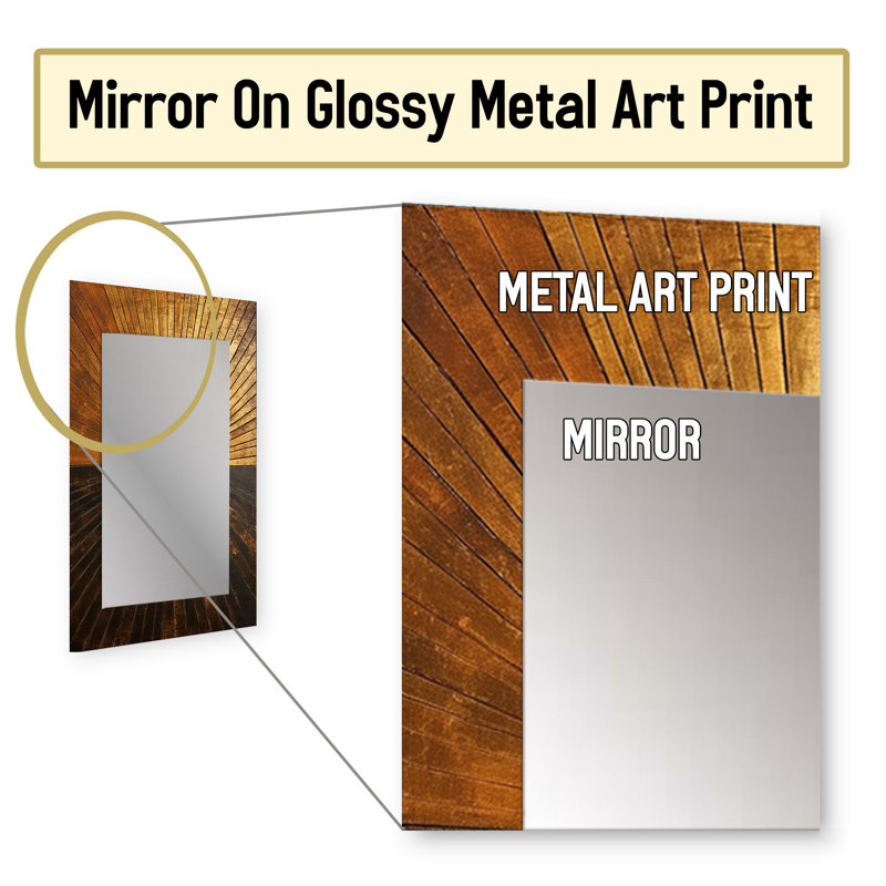 Bronze brillant Symetry IV - grand miroir de formes abstraites, décor de miroir mural beige unique, impression d'art en métal