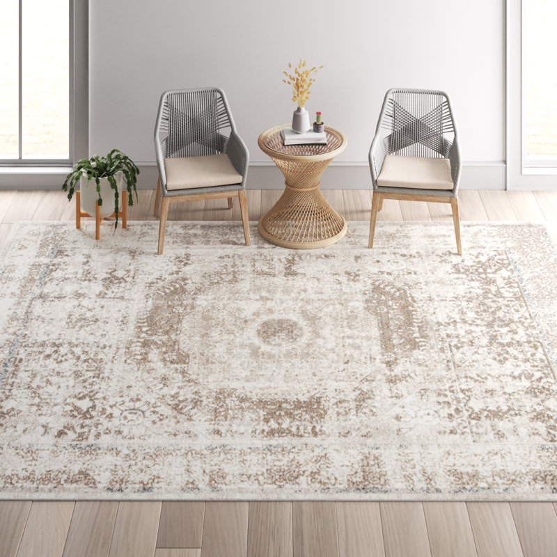 Monica Oriental Beige Area Rug, Square 6'7"