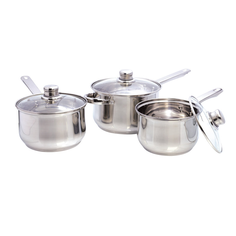 Buckingham 3 Piece Stainless Steel Deep Saucepans Set with Glass Lids
