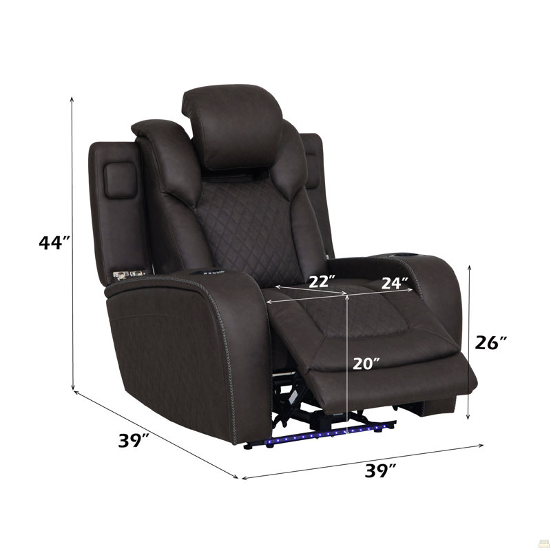 Fauteuil inclinable électrique en microfibre Wendell gris foncé avec rangement, USB et DEL