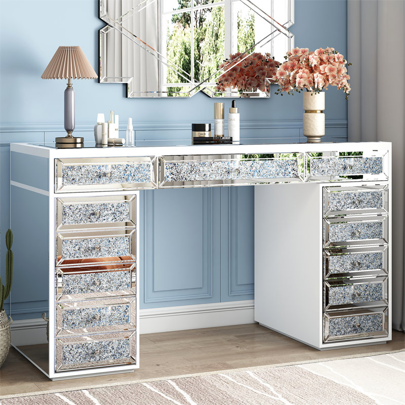 Vanity Dressing Table with 13-Drawers Glass top 130cm Wide