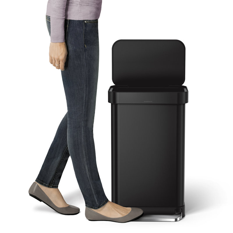 simplehuman 45 Liter / 12 Gallon Rectangular Hands-Free Kitchen Step Trash Can, Matte Black Steel