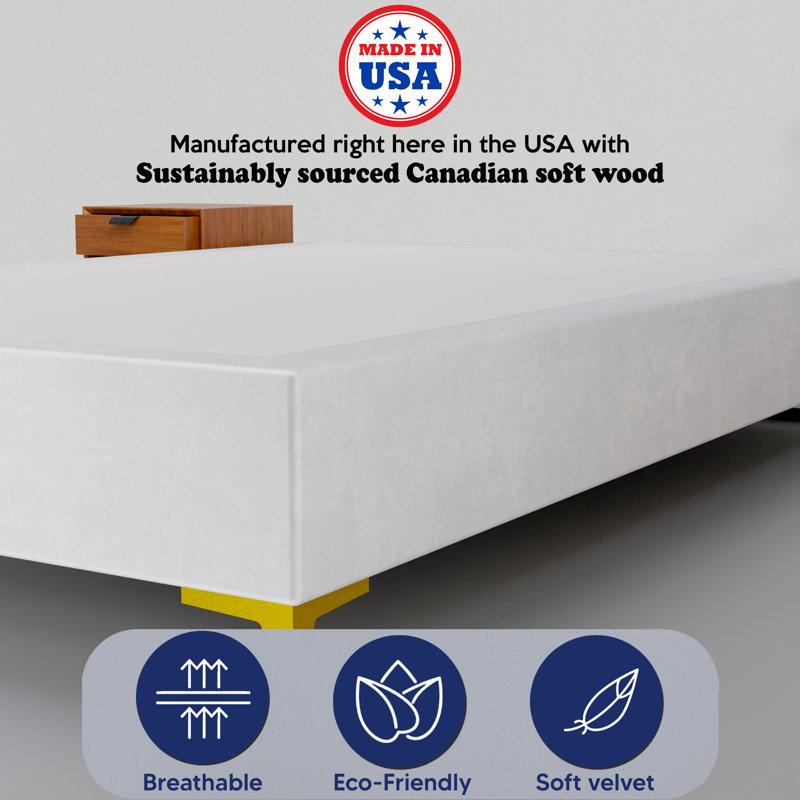 Karvin 15" Premium Velvet Material Wood Box Spring/Bed Frame, Durable, Stylish, Multi Color, Full XL, White