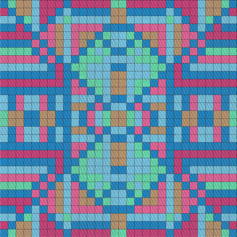 Tapis vert/rouge/bleu aqua patterned Shady, Carré 7 pi