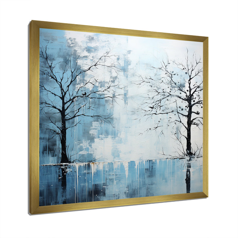 " Minimalism Blue Tree Charm ", 24" H x 24" W x 1" D, Gold Single Picture Framed