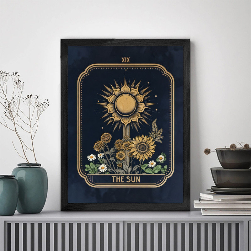 Art mural noir encadré noir rétro - Illustration de décorations spirituelles bohémiennes mystiques, H 25 po x l 17 po