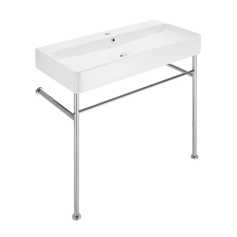 Carre Claire 40 Ceramic Console Sink Matte Black Basin, White/Chrome