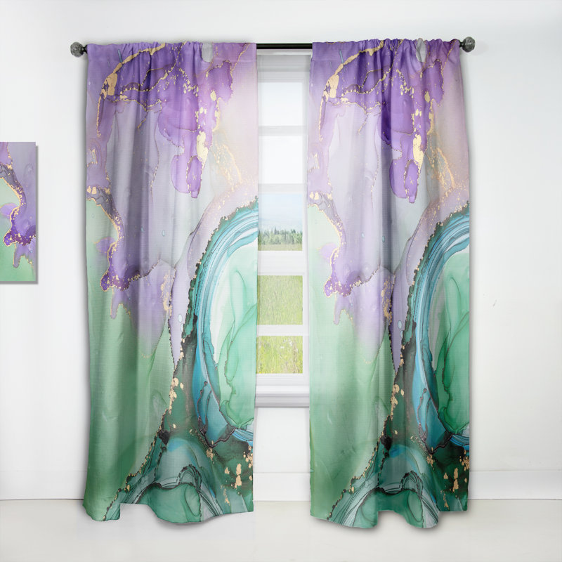 Vert et mauve luxe abstrait fluide Art IV - rideau de velours moderne - obscurcissant - 1 panneau
