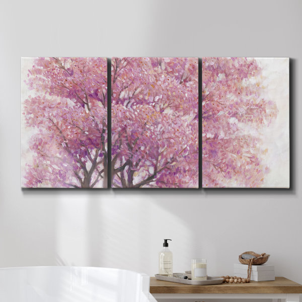 Winston Porter Pink Cherry Blossom Tree I 3 Pieces | Wayfair