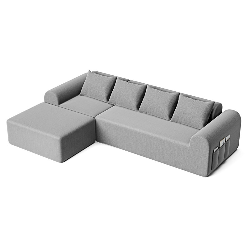 Canapé modulaire de 105,5 po, canapé modulaire avec repose-pieds et 4 coussins, sièges profonds en forme de L pour le salon, canapé rembourré en chenille minimaliste moderne, aucun assemblage requis